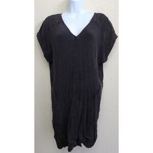 Very J Black Double V Shirt Mini Dress Small Lightweight Soft Pockets Banded Hem